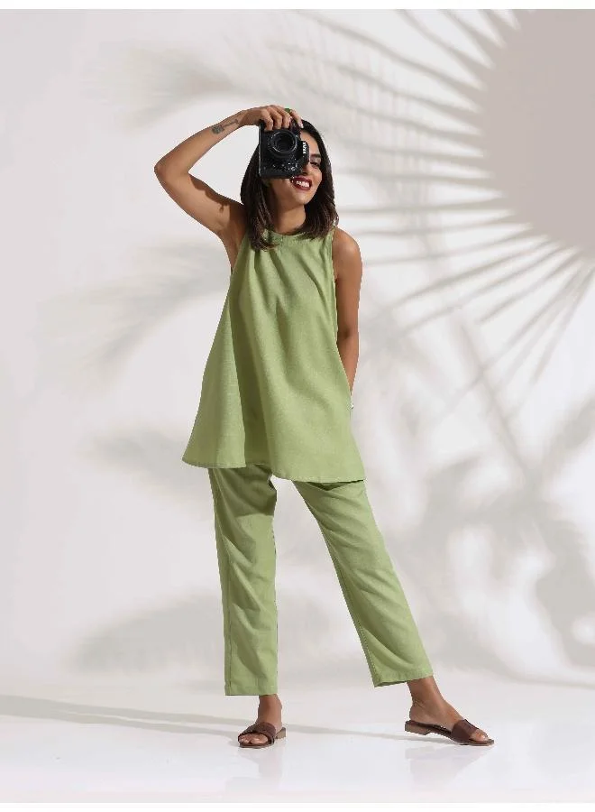 trueBrowns Green Slub Co-ord Set