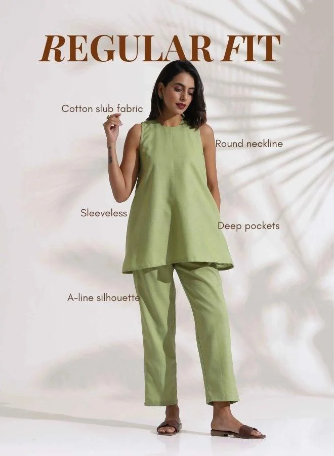 trueBrowns Green Slub Co-ord Set