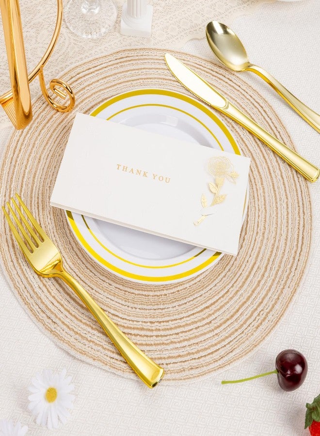 BESTSTAR 100PCS White Plastic Plates for Party, 7 Inch Heavy Duty Dinner Plates with Gold Rim, Disposable Plates for Wedding and Birthday - Image 5