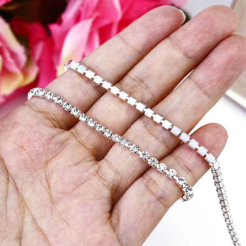Towenm 1 Roll 10 Yards Rhinestone Chain, 3mm Crystal Rhinestones Close Chain Roll, Sew on Crystal Rhinstone Chain Trim, Crystal Claw Cup Chain (Silver Base + Clear Rhinestones, SS12 / 3mm) - Image 3