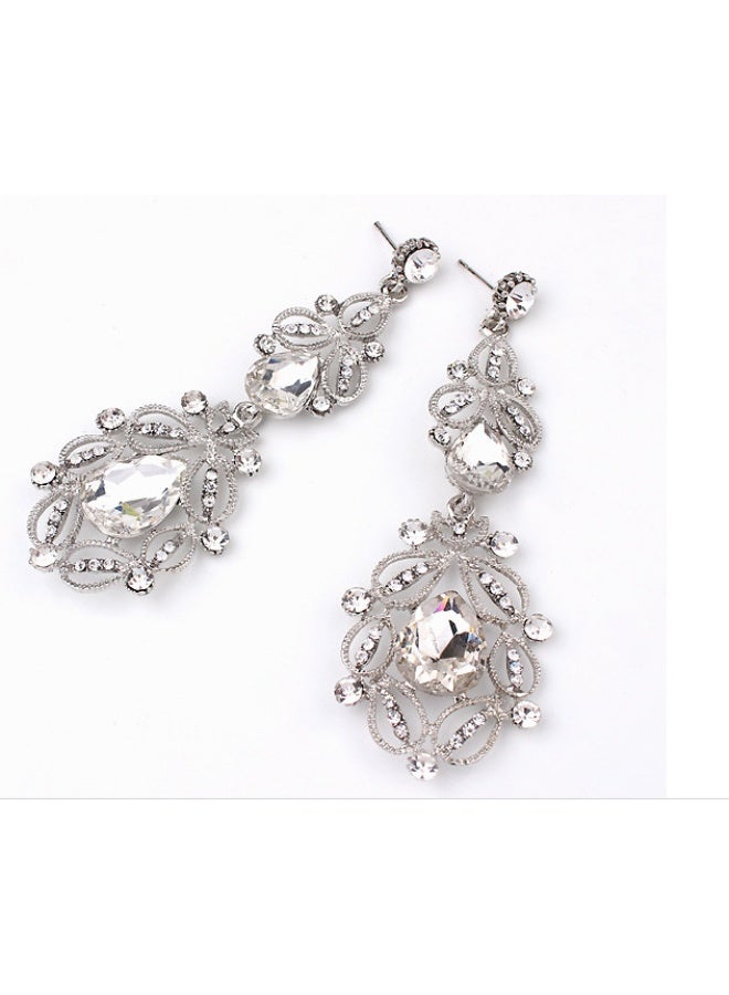 NIBEMINENT Fashionable Metallic Luxury Gemstone Droplet Glass Earrings