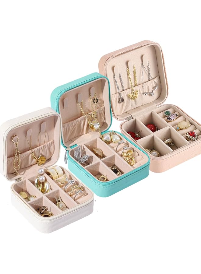 The Bros Jewelry Travel Case – Portable Jewelry Box Organizer for Rings, Earrings, Necklaces, and More, 3-Pack (Pink, Blue, White) - Image 1