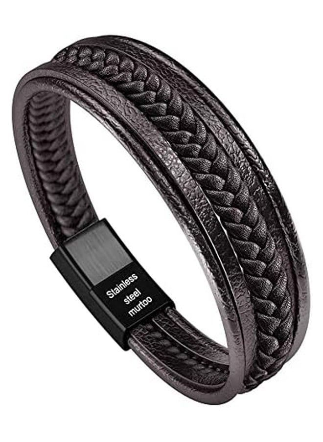 Generic Murtoo Men's Bracelet Natural Leather and Stone with Magnetic Closure Stainless Steel Bracelet Gift Box  - Image 2