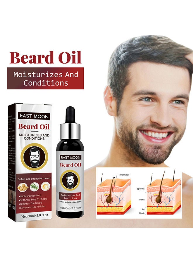 East Moon 60ml Beard Oil, 100% Natural Conditioner And Softener For Men Hydrates And Moisturizes For Beard Growth Treats Dry Itchy Beards - Image 2
