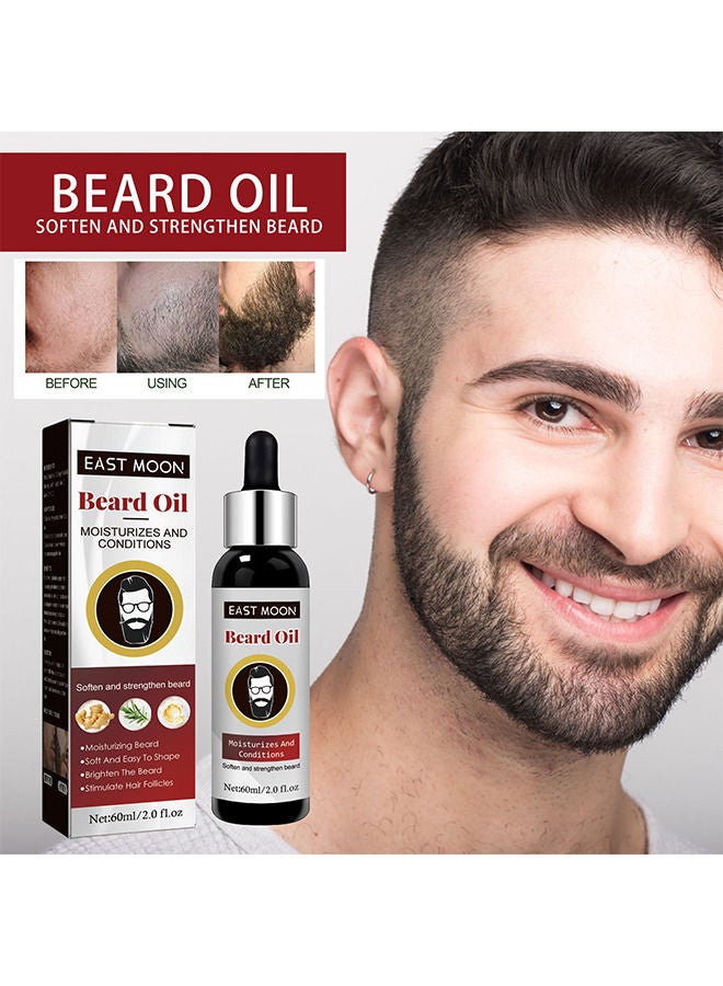 East Moon 60ml Beard Oil, 100% Natural Conditioner And Softener For Men Hydrates And Moisturizes For Beard Growth Treats Dry Itchy Beards - Image 1