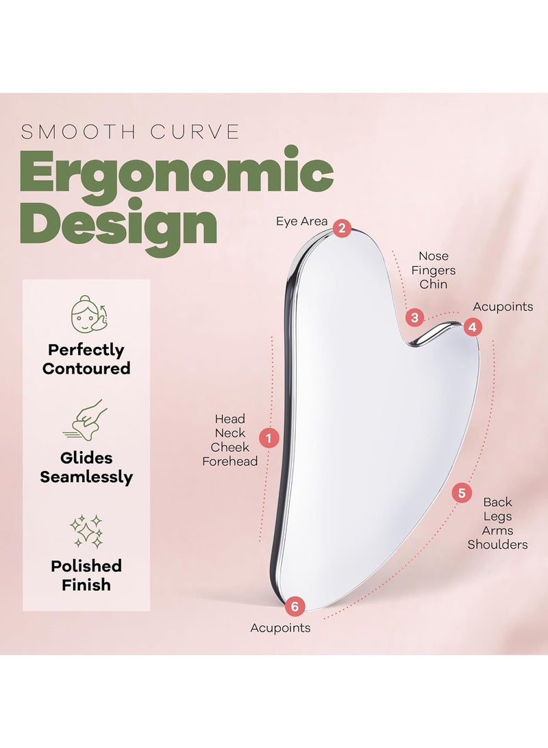 إسكدنيا جوا شا من الفولاذ المقاوم للصدأ - معدن، أدوات جوا شا للوجه من الفولاذ المقاوم للصدأ، تقليل الانتفاخ، التصريف اللمفاوي، شد الوجه، أداة متينة من الفولاذ المقاوم للصدأ جوا شا - Image 2