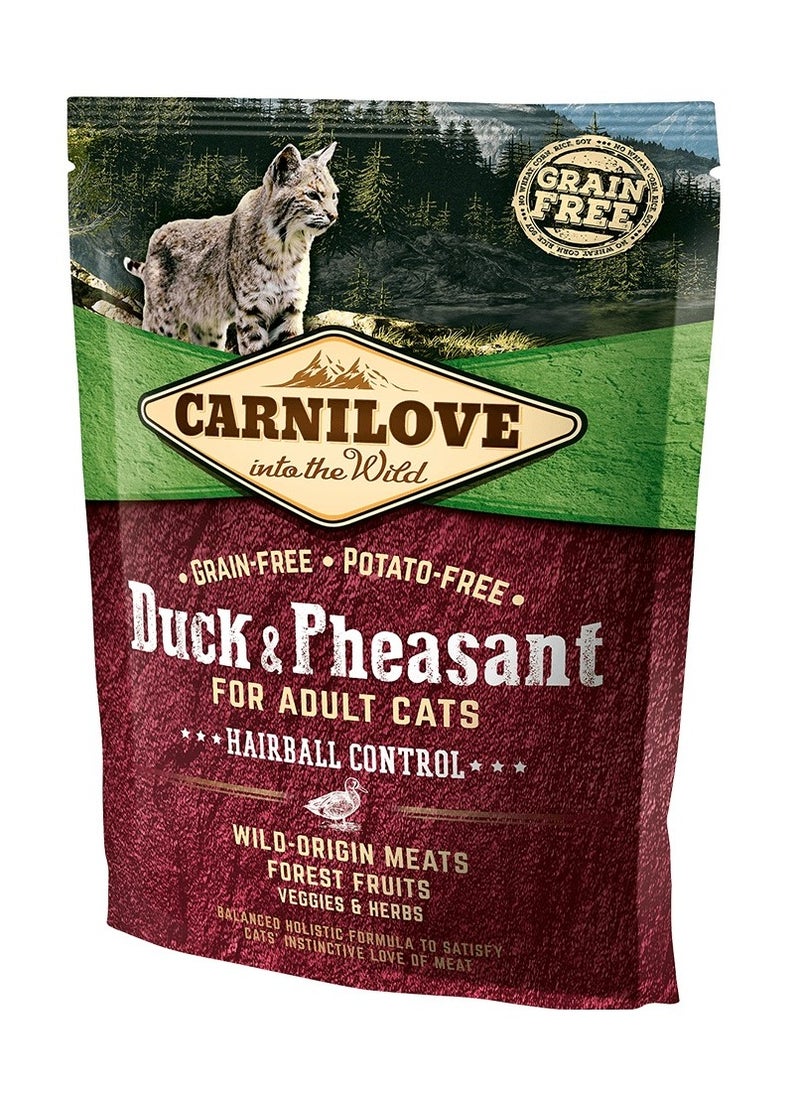 CARNILOVE - Cat Adult Dry Food With Duck And Pheasant Helps With Hairball Control 400g - Image 1