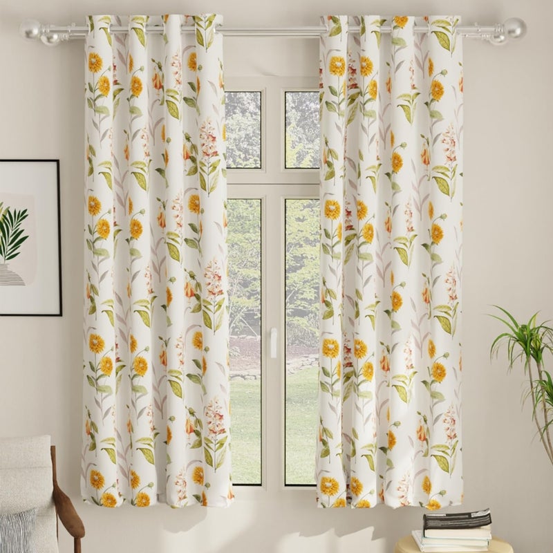 Urban Space Urban Space Blackout Opaque Curtains 5 Ft Set Of 2 For WindowDigital Printed Curtains With Eyelets8085 Room Darkening Curtains For Living RoomTieback Included Cone Flower Yellow5 Ft Length - Image 1