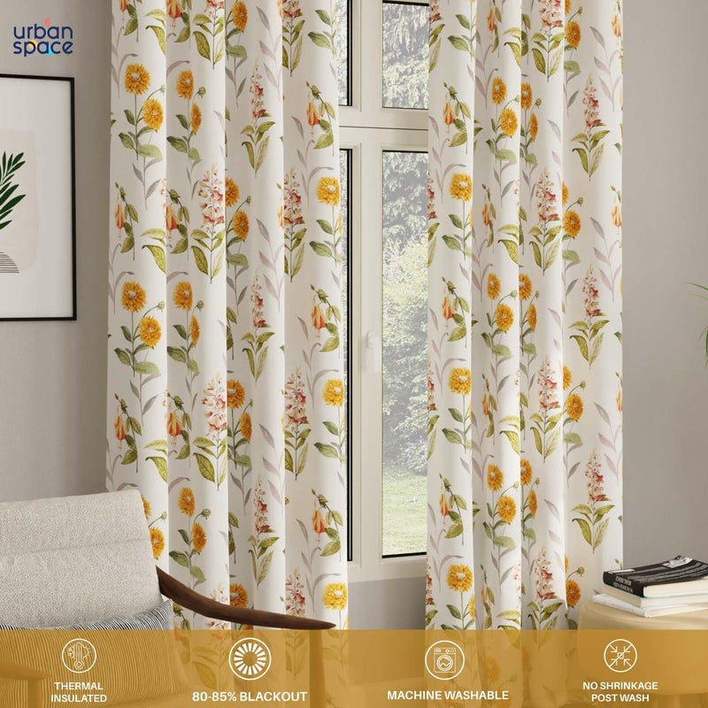 Urban Space Urban Space Blackout Opaque Curtains 5 Ft Set Of 2 For WindowDigital Printed Curtains With Eyelets8085 Room Darkening Curtains For Living RoomTieback Included Cone Flower Yellow5 Ft Length - Image 4