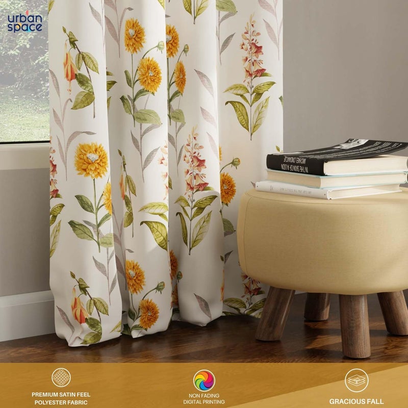 Urban Space Urban Space Blackout Opaque Curtains 5 Ft Set Of 2 For WindowDigital Printed Curtains With Eyelets8085 Room Darkening Curtains For Living RoomTieback Included Cone Flower Yellow5 Ft Length - Image 3