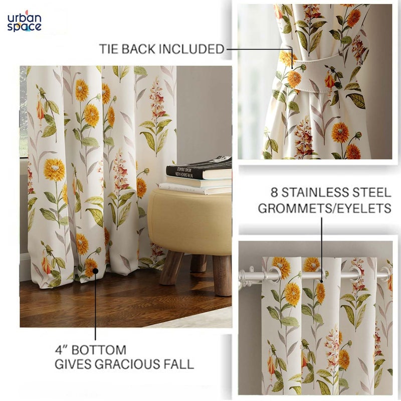 Urban Space Urban Space Blackout Opaque Curtains 5 Ft Set Of 2 For WindowDigital Printed Curtains With Eyelets8085 Room Darkening Curtains For Living RoomTieback Included Cone Flower Yellow5 Ft Length - Image 5