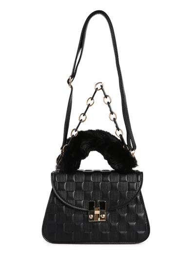 London Rag Black Quilted Faux Leather Sling Bag