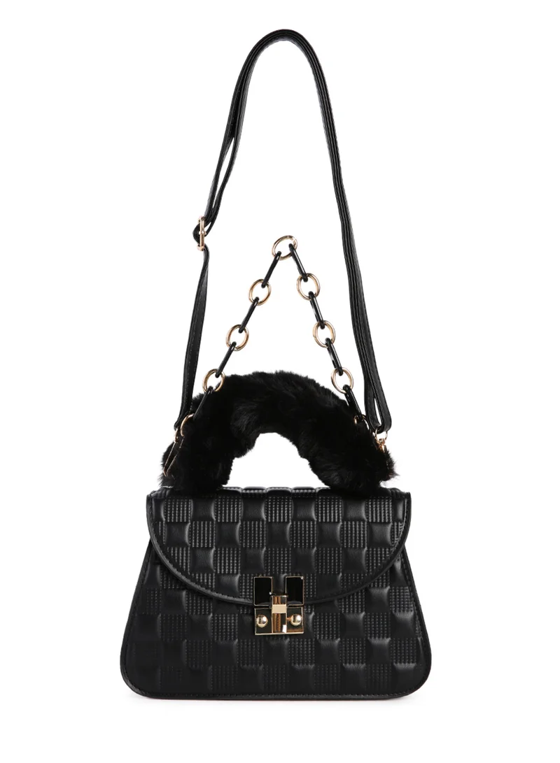 London Rag Black Quilted Faux Leather Sling Bag