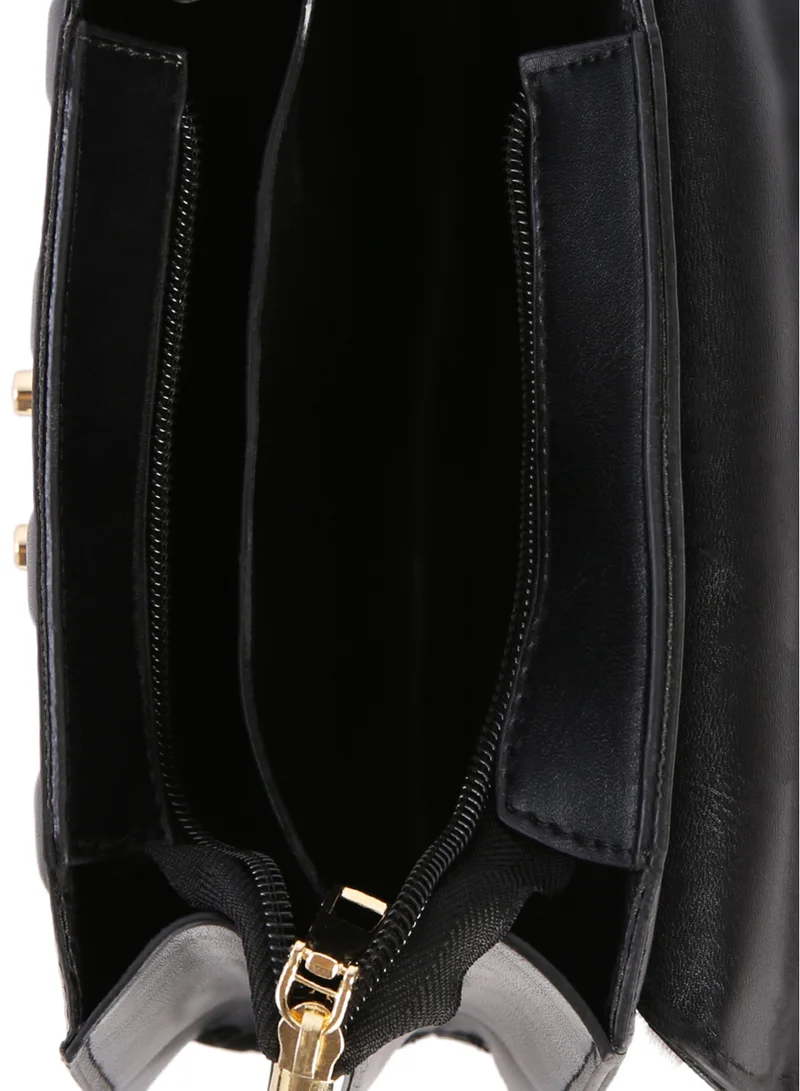 London Rag Black Quilted Faux Leather Sling Bag