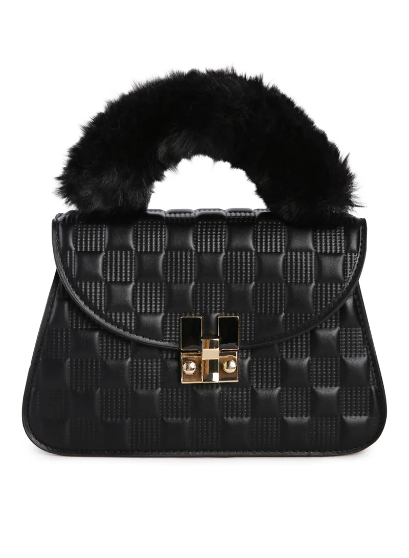 London Rag Black Quilted Faux Leather Sling Bag