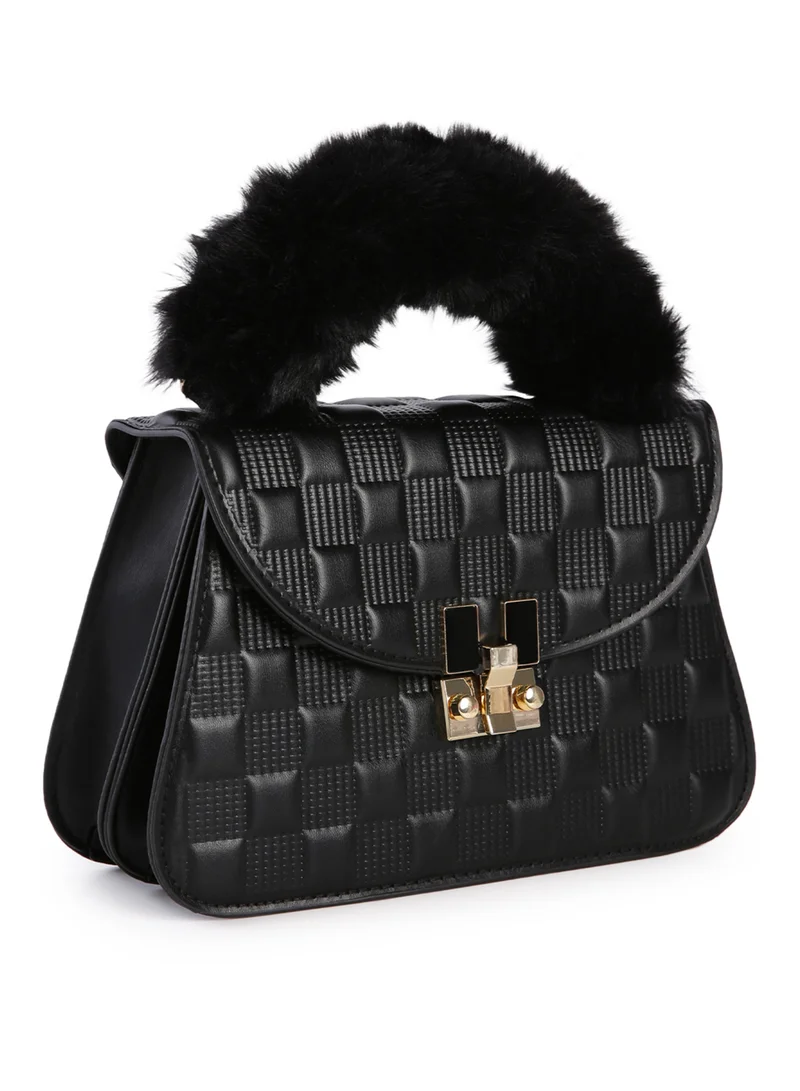 London Rag Black Quilted Faux Leather Sling Bag