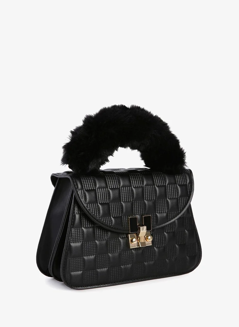 London Rag Black Quilted Faux Leather Sling Bag