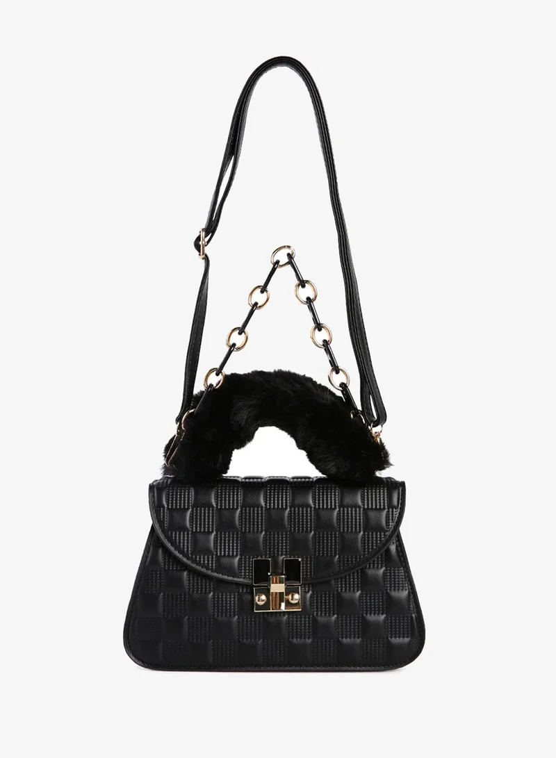 London Rag Black Quilted Faux Leather Sling Bag