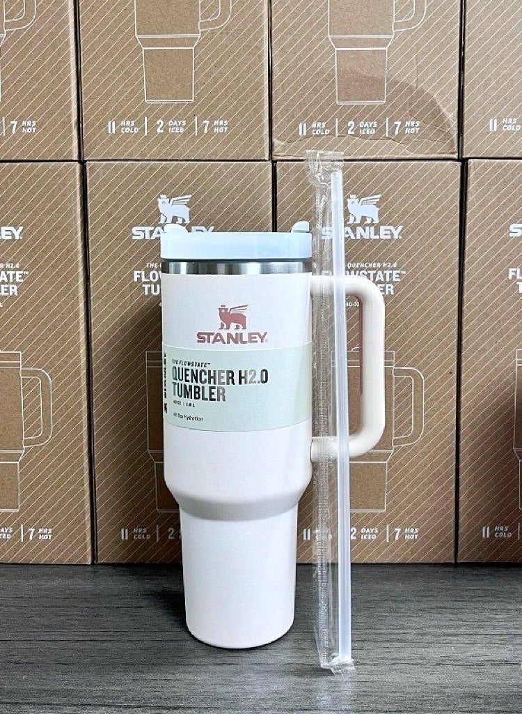 Stanley 40oz Stanley Quencher H20 Flowstate Stainless Steel Vacuum Insulated Tumbler with Lid and Straw for Water, Iced Tea or Coffee, Smoothie and More, Cream (Rose Quartz - Image 1