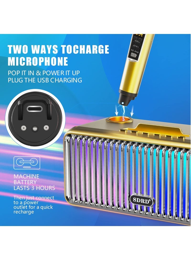 SDRD Karaoke Machine for Adults and Kids, Portable Bluetooth Speaker with 2 UHF Wireless Microphones, Colorful Gradient LED Lights for Home Parties and Weddings - Image 5