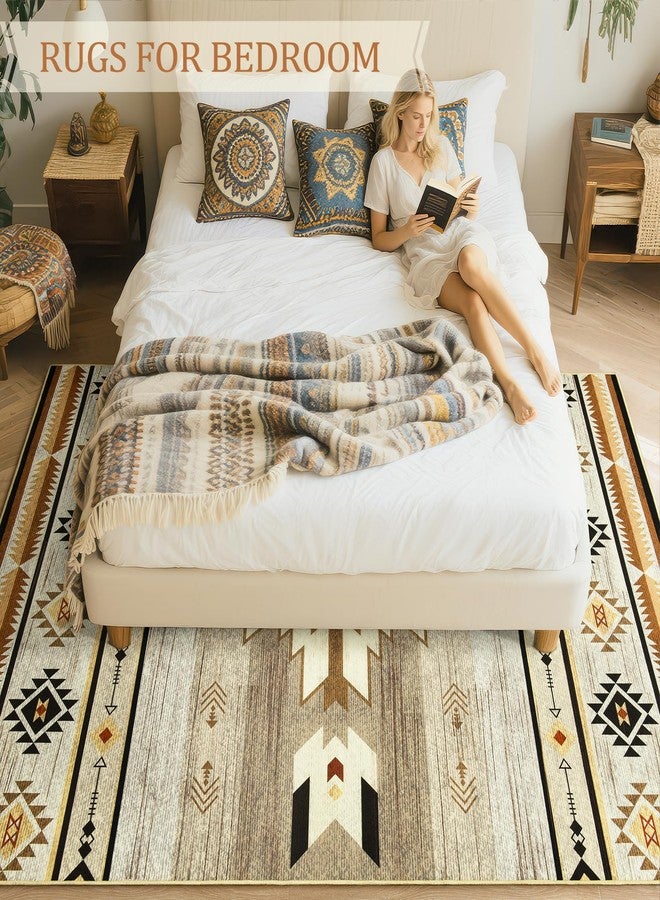 B BENRON Western Rugs for Living Room 5x7, Non Slip Area Rugs for Bedroom Dining Table, Soft Throw Rug Washable, Beige, Brown, Geometric - Image 3