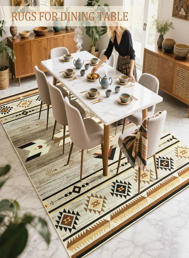 B BENRON Western Rugs for Living Room 5x7, Non Slip Area Rugs for Bedroom Dining Table, Soft Throw Rug Washable, Beige, Brown, Geometric - Image 4