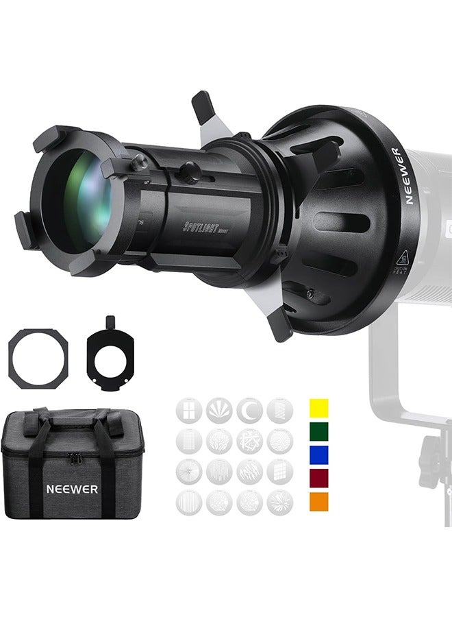 Neewer NEEWER Spotlight Snoot with 20° Projection Lens, Adjustable Focus, 16 Metal Gobos 5 Color Gels, Bag, Conical Snoot for Bowens Mount LED Continuous Output Lighting Studio Video Light Up to 300W, LS-39  - Image 1