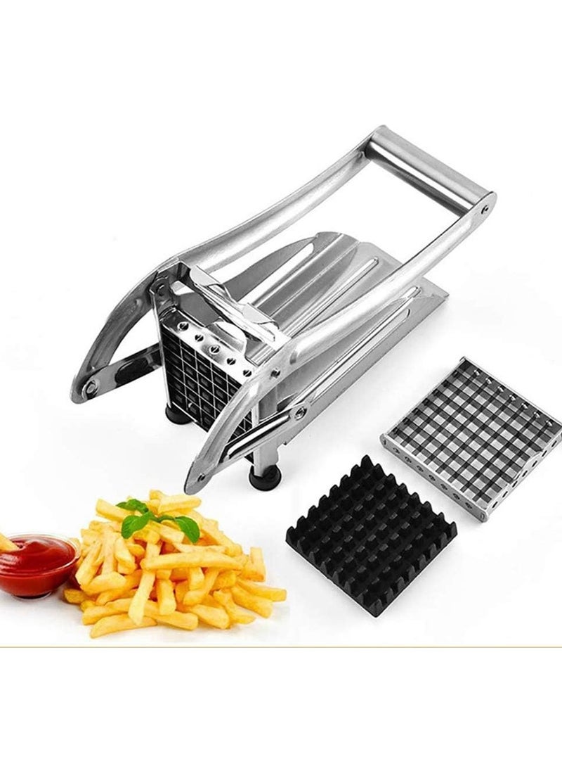 Generic Professional Stainless Steel French Fries Cutter, with 2 Interchangeable Blades, Stainless Steel Manual Vegetable Chopper, Kitchen Onion Slicer Tool Wide Fingers and Thin Fingers Replacement Available High Quality Material Made of high quality stainless steel material, durable and easy to clean; Professional potato cutter, fast, convenient, uniform; All parts are removable and interchangeable, great for home or restaurant.  - Image 1