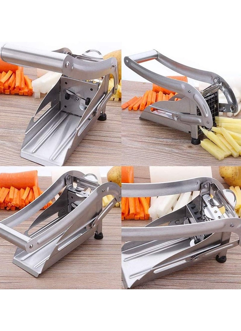 Generic Professional Stainless Steel French Fries Cutter, with 2 Interchangeable Blades, Stainless Steel Manual Vegetable Chopper, Kitchen Onion Slicer Tool Wide Fingers and Thin Fingers Replacement Available High Quality Material Made of high quality stainless steel material, durable and easy to clean; Professional potato cutter, fast, convenient, uniform; All parts are removable and interchangeable, great for home or restaurant.  - Image 5