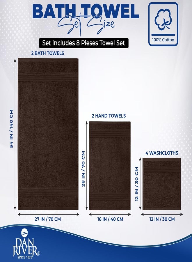DAN RIVER 8 PC Luxury Bath Towels for Bathroom, 2 Bath, 2 Hand, and 4 Wash Cloths, 600 GSM 100% Ring Spun Cotton Towel Set, Highly Absorbent, Gym, Hotel, and Spa, Brown - Image 2