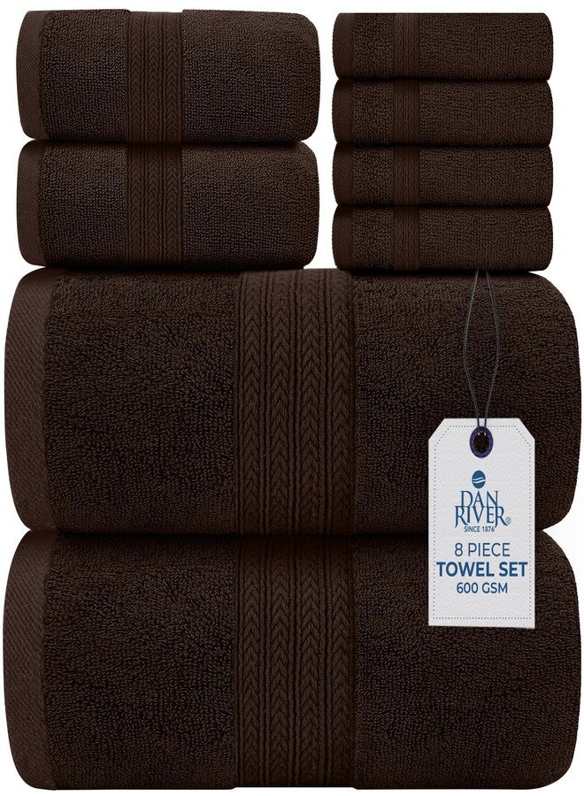 DAN RIVER 8 PC Luxury Bath Towels for Bathroom, 2 Bath, 2 Hand, and 4 Wash Cloths, 600 GSM 100% Ring Spun Cotton Towel Set, Highly Absorbent, Gym, Hotel, and Spa, Brown - Image 1