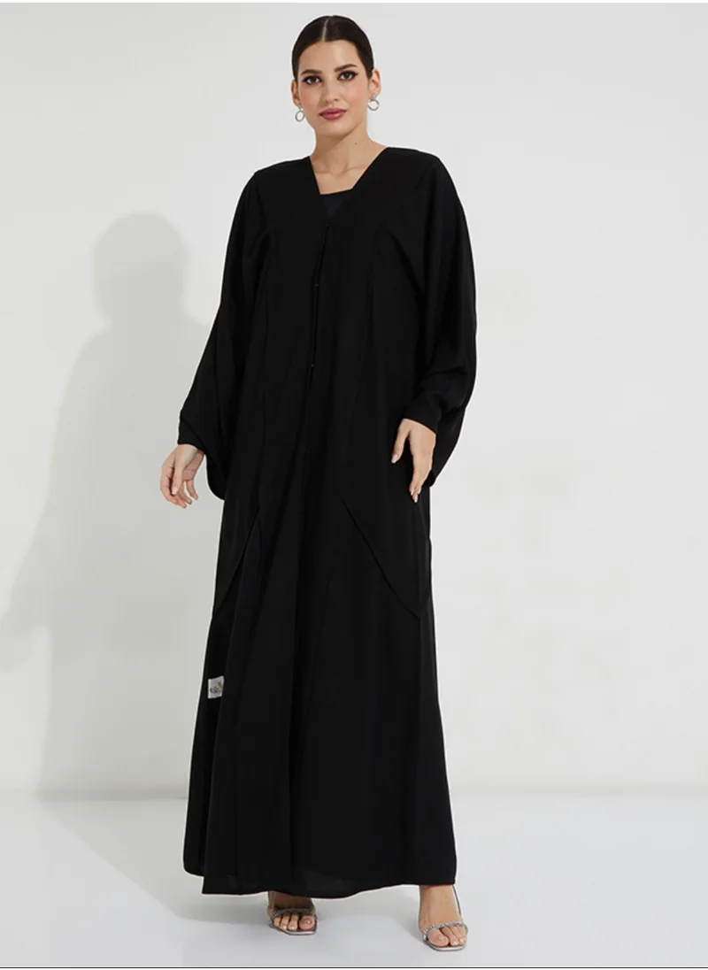 Rosette Abaya Black Open Abaya wide sleeves