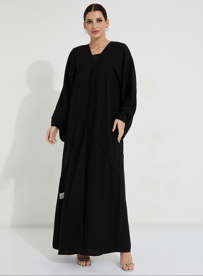 Rosette Abaya Black Open Abaya wide sleeves - Image 1