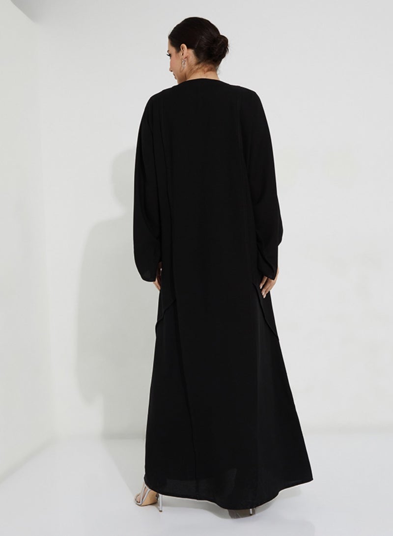 Rosette Abaya Black Open Abaya wide sleeves - Image 3