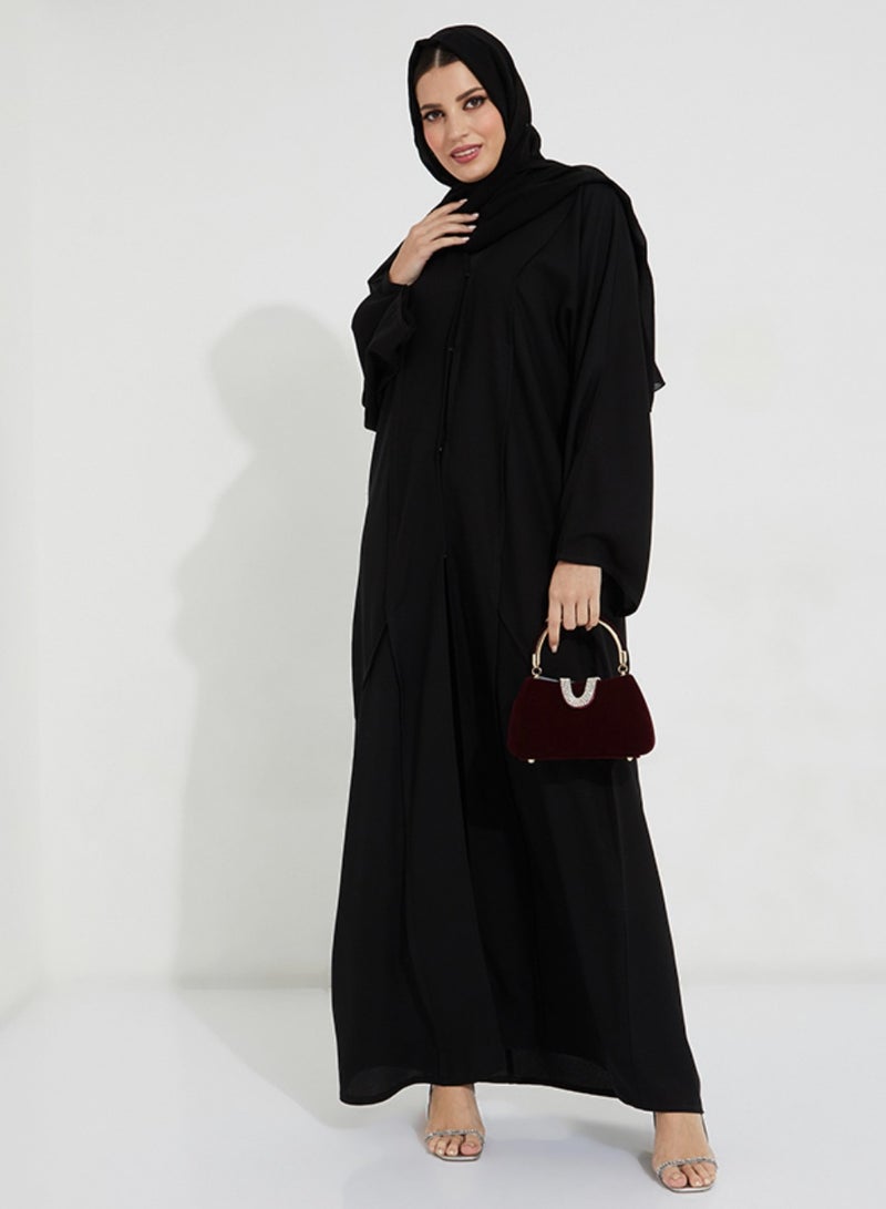Rosette Abaya Black Open Abaya wide sleeves - Image 4