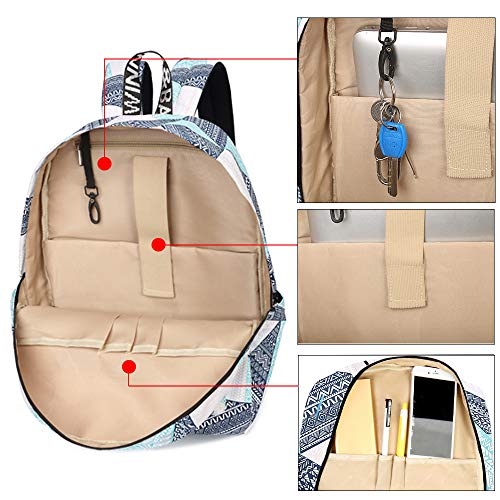 mygreen Backpack for Teens, Fashion Geometric Pattern kids Backpack College Bags Shoulder Bag Daypack Bookbags Travel Bag Blue&Green&Orange - Image 5