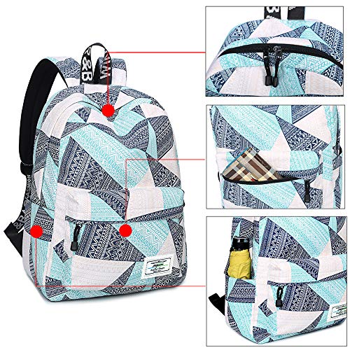 mygreen Backpack for Teens, Fashion Geometric Pattern kids Backpack College Bags Shoulder Bag Daypack Bookbags Travel Bag Blue&Green&Orange - Image 4