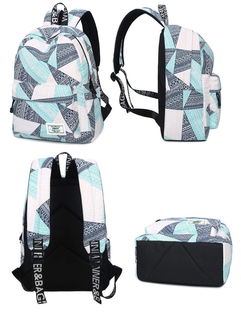 mygreen Backpack for Teens, Fashion Geometric Pattern kids Backpack College Bags Shoulder Bag Daypack Bookbags Travel Bag Blue&Green&Orange - Image 3
