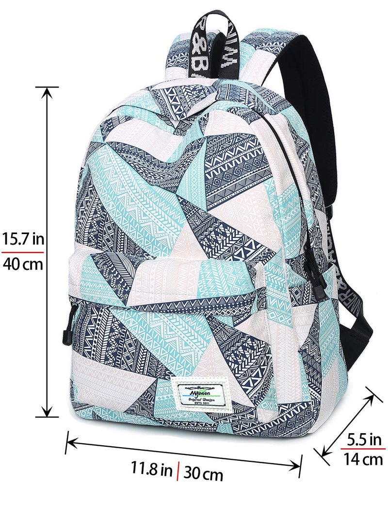 mygreen Backpack for Teens, Fashion Geometric Pattern kids Backpack College Bags Shoulder Bag Daypack Bookbags Travel Bag Blue&Green&Orange - Image 2