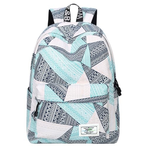 mygreen Backpack for Teens, Fashion Geometric Pattern kids Backpack College Bags Shoulder Bag Daypack Bookbags Travel Bag Blue&Green&Orange - Image 1