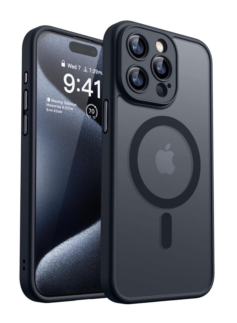 ESCASE Magnetic Cover for iPhone 15 Pro Max 6.7 Inch, MagSafe Compatible, Full Camera Protection, Translucent Matte Slim Protective Shockproof Case,  Black - Image 1