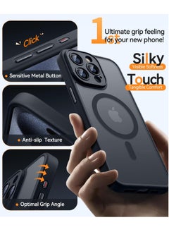 ESCASE Magnetic Cover for iPhone 15 Pro Max 6.7 Inch, MagSafe Compatible, Full Camera Protection, Translucent Matte Slim Protective Shockproof Case,  Black  - Image 5