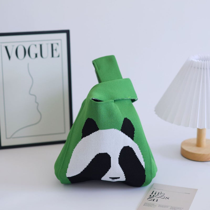 Panda Handbag For Women, Knitted Yarn Bucket Bag, Japanese And Korean Style Versatile Hand-Carry Casual Tote Bag, Lunch Bag, Portable - Image 3