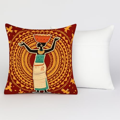 FABANE Decorative Jute Pillow Covers Set – 6 Pieces, 18x18 Inch Square Cushion Covers with Designer Prints for Sofa, Bed & Couch Home Décor (Maroon) - Image 2