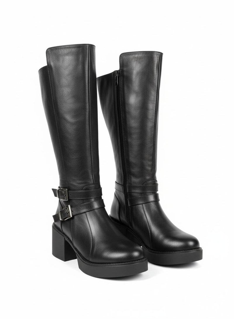 LIFESTYLISH Long Boot  Mid Heels Leather Elegant  LB-40 - Black - Image 1