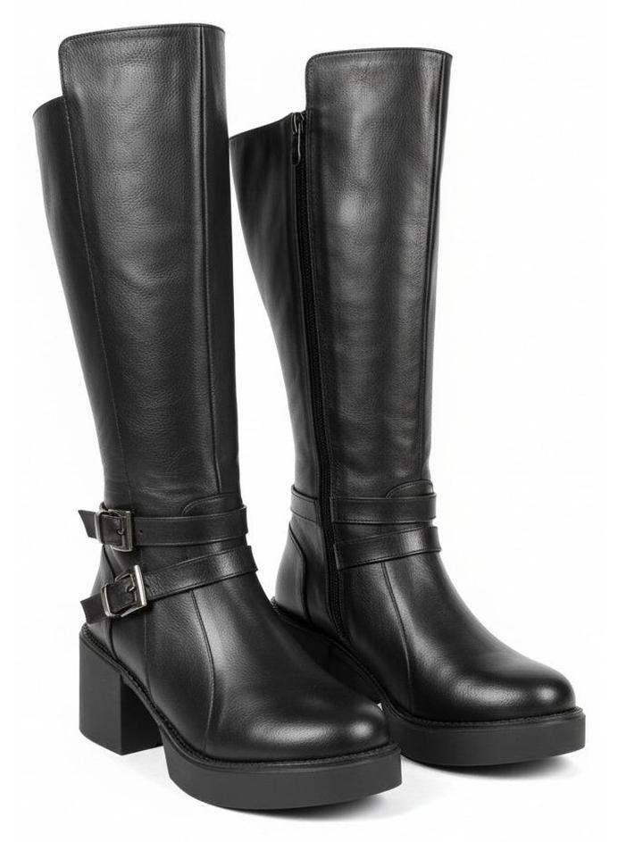 لايف ستيلاش  بوت طويل بكعب متوسط من الجلد أنيق LB-40 - أسود - Image 1