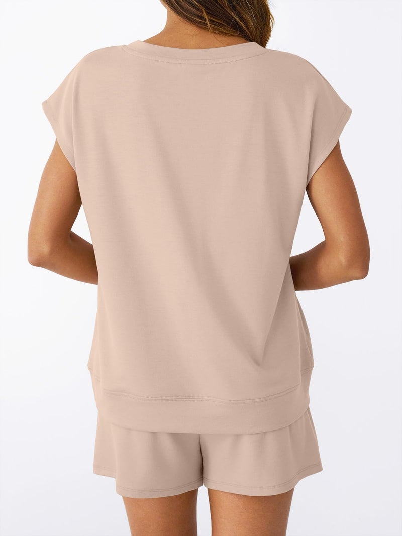 AUTOMET Women 2 Piece V Neck Matching Lounge Sets Clothing Spring Cap Sleeve Shirt and Shorts Loungewear 2026 Summer Travel Airport Outfit Cruise Beach Vacation Clothes Rompers Resort Wear - Image 3