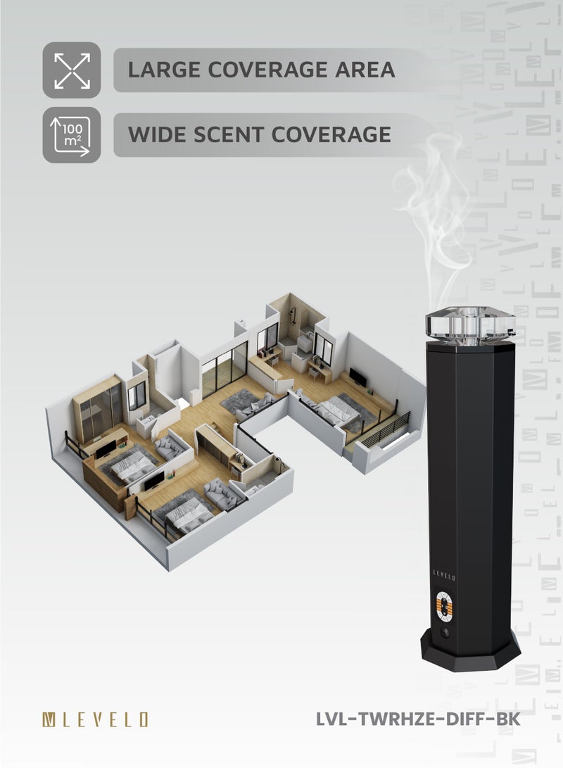 ليفيلو معطر جو داخلي بالموجات فوق الصوتية من تاور هيز مع تحكم ذكي بالتطبيق / خزان قابل لإعادة التعبئة سعة 120 مل /  ناشر عطر منزلي / غطاء من الكريستال / مدة تشغيل تدوم 30 ساعة / تغطية واسعة للرائحة - أسود - Image 5