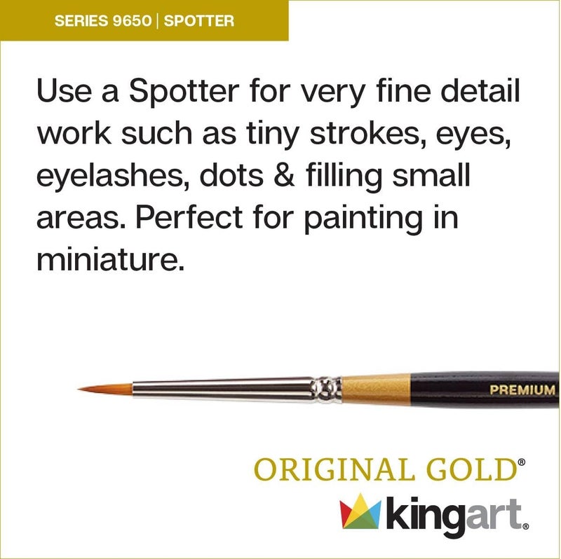 KINGART مجموعة فرش فنانين أصلية من Premium 4 قطع، سلسلة Gold 9650، شعر تاكلون الذهبي الصناعي للرسم بالأكريليك، الزيت، الألوان المائية والغواش، مقبض قصير، 4 أحجام: 18/0، 10/0، 5/0، 0 - Image 1