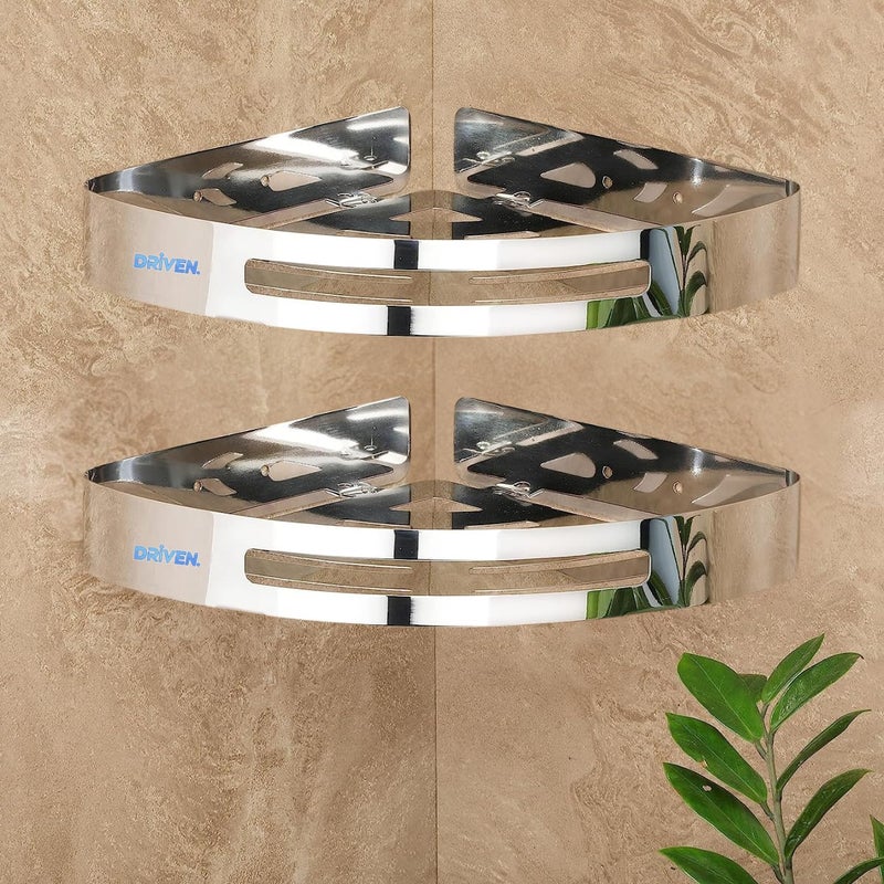 Driven Premium Stainless Steel Bathroom Corner Shelf/Kitchen Shelf/Bathroom Shelf and Rack/Wall Storage Shelf/Bathroom Accessories (Chrome Finish, Pack of 2) - Image 1